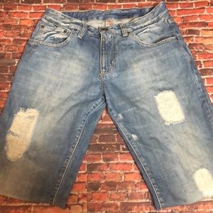 ❤️ Zara Medium Rinse Irregular Distressed Jeans 31x32